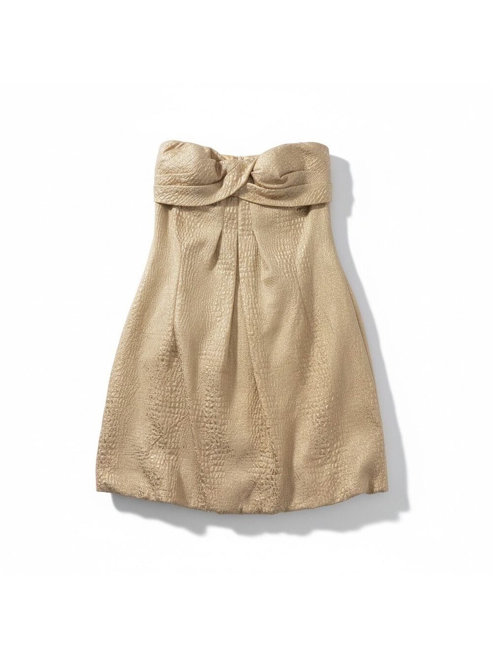 Caché Gold Metallic Strapless Bubble Hem Y2K Cocktail Formal Dress 8 EUC